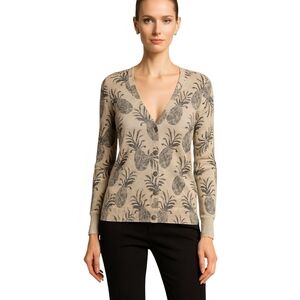 Mossimo Supply Co. Beige V-Neck Sweater with Pineapple Design
